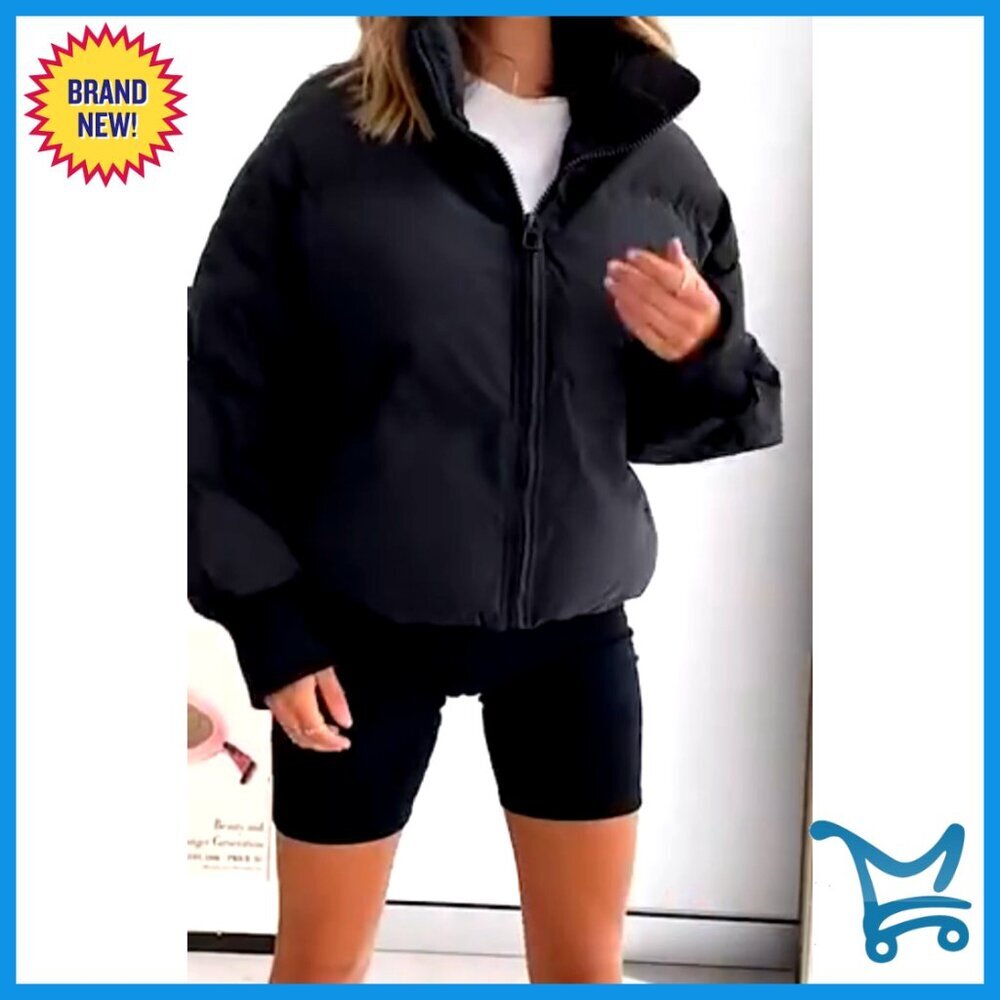 Cropped Puffer Jacket Quilted Lightweight Winter Coat Chic Warm Outerwear - Picture 7 of 7